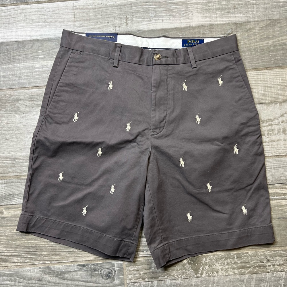 Polo Ralph Lauren All Over Pony Stretch Classic Fit 9" Shorts Men's SZ 31 Gray